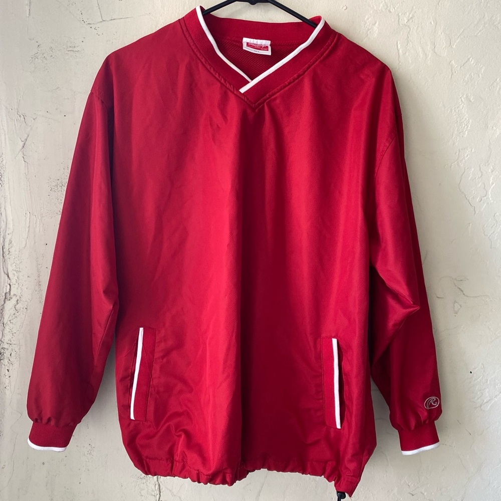 COPY - Rawlings Vintage Lined Red Jersey Pullover Windbreaker with pockets